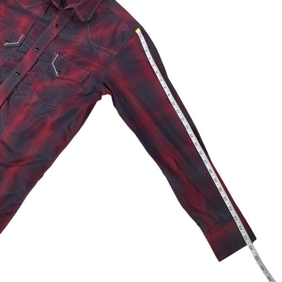 Pintlar Western Plaid Snap‎ Button Shirt Red Navy Contrast Stitching - Medium - Picture 4 of 8